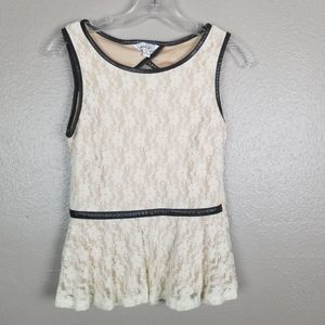 Speechless Beige Lined Lace Peplum Cut-Out Tank S